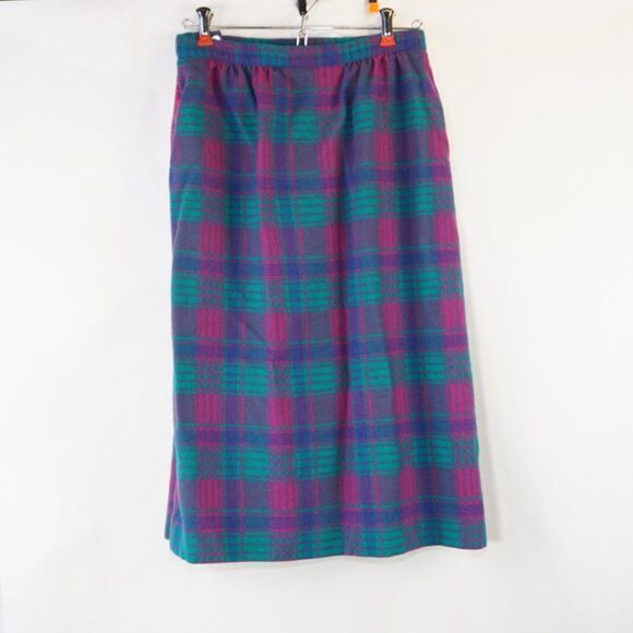 Pendleton Vintage Purple & Green Plaid Wool Skirt - Picture 3 of 6
